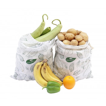 Clean Planet Eco Veggie Large Size (Leafy Print - Set Of 2) - Reusable Eco-friendly Grocery Bags