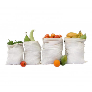 Clean Planet (Eco Veggie Natural Combo Set of 4) Reusable Eco Friendly Cotton Bags, Non Toxic, Fridge Bags, Grocery Bags