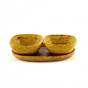 Eco-friendly Diwali Gift Set - Set of 2 Bowls & A Tray (Yellow)