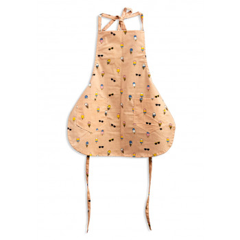 Kids Apron - Light brown with ice cream and Sunglasses print ( Pear-shaped)