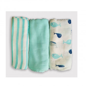 Kinder Blue muslin Flats/squares -(Set of 3)