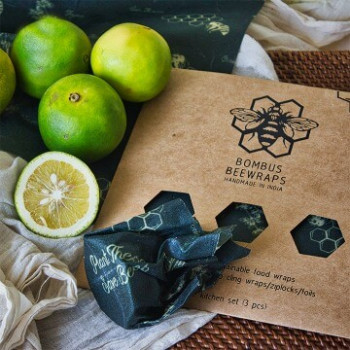 Reusable beeswax food wraps - CUBE PACK (3 PC -Medium) - Forest Green