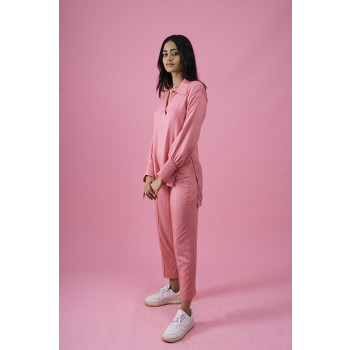 ROSIE TENCEL PINK PANTS AND ROSIE LOOSE FIT LONG SHIRT  SET
