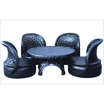 De'Dzines Handcrafted Eco-Friendly Comfort Pool Chair & Low Coffee Table Furniture Set for Living Room / Garden / Patio / Terrace / Bar / Pool Side (Set of 4+1) Indoor / Outdoor