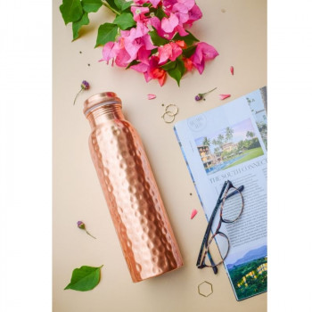 Hammered  Copper Bottle 1 Ltr Copper Purity Guarantee Certificate, Free Cotton Bag 