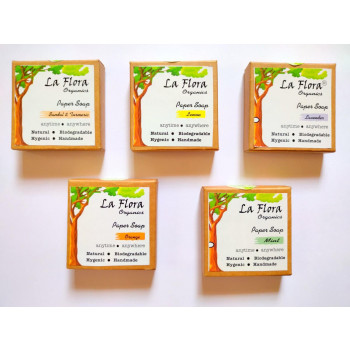 Handmade Paper Soap Packs--Set of Five packs in Five fragrances-Total 100 sheets for 100 Usages.