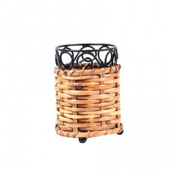 Natural Cane Cutlery Holder cum Pen Stand (Round Shape, Height 4")