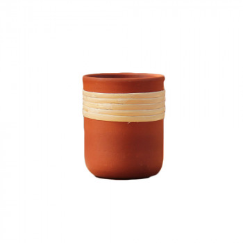 Bhumi - Terracotta Clay Water Tumblers with cane woven -  250ml (Set of 4)