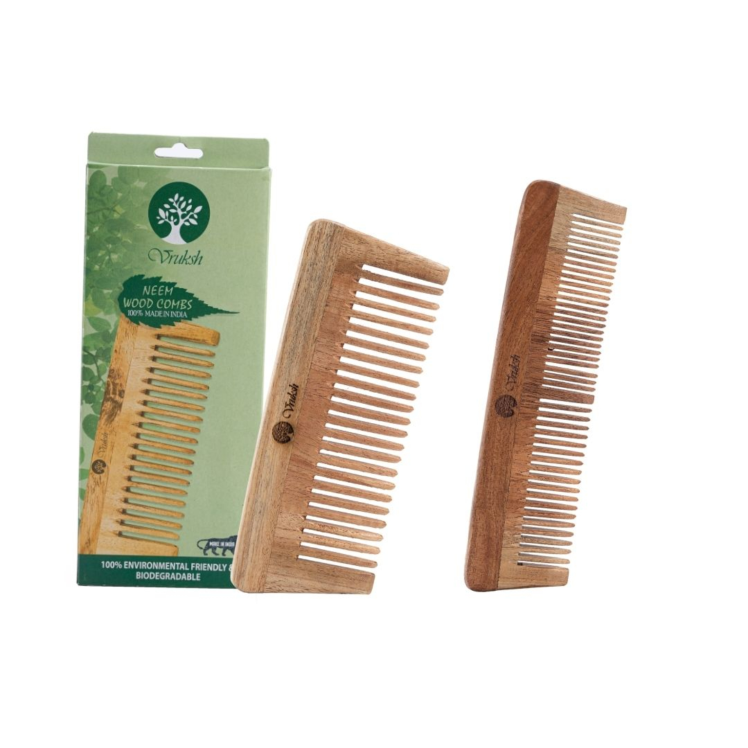 De-Tangler Neem Wood Comb + Dual Bristle Neem Wood Comb