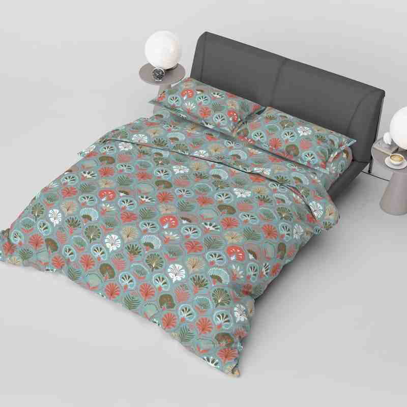 100% Pure Cotton Folk Floral Blue Bedsheet Set