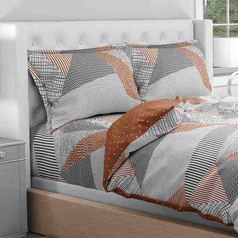 Antimicrobial 100% Cotton Mix Geo Pattern Brown Bedsheet Set 