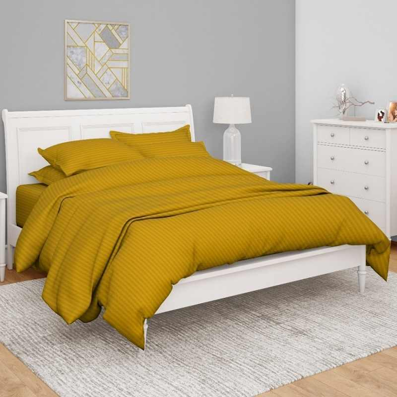 Antimicrobial 300TC Sateen Striped Orange Bedsheet Set 