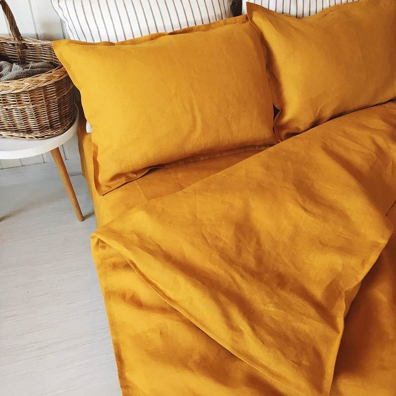 100% Pure Linen Golden Ochre Luxury Gold  Bedsheet Set 