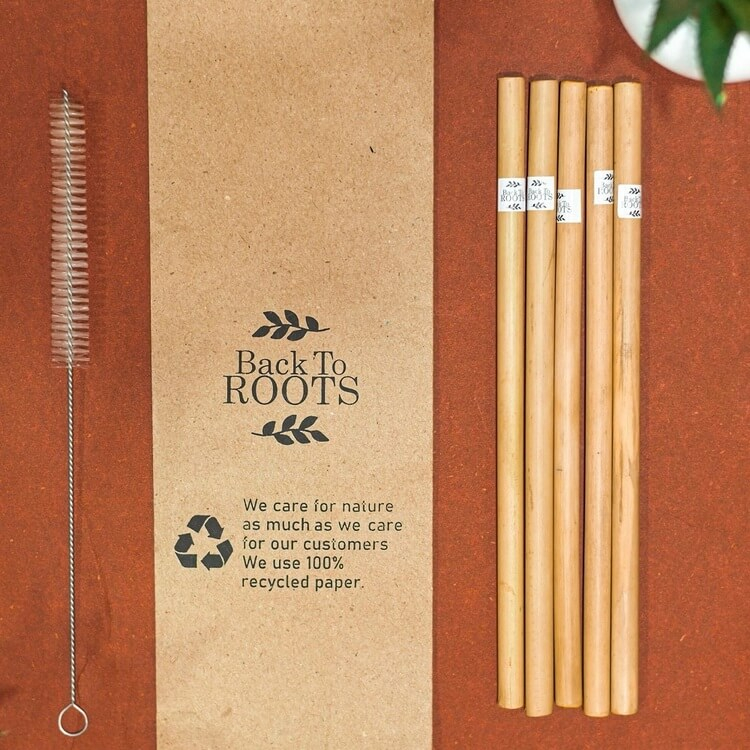 Bamboo Straw | Eco Friendly, Natural & Handmade | Pack of 5 + Cleaner