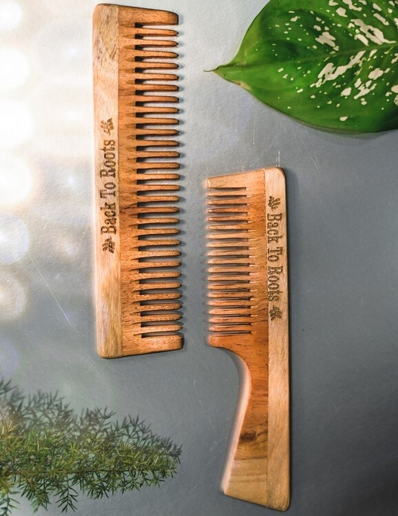 Neem Comb | Comb with Handle and Normal Toothed Comb | Full Size