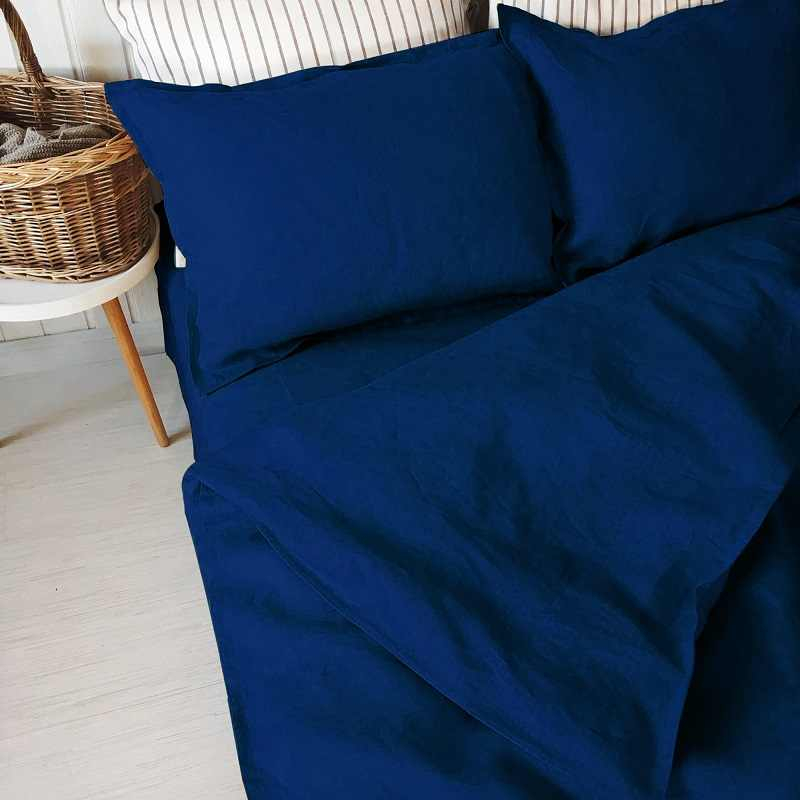 100% Pure Linen Midnigtht Blue Luxury Blue Bedsheet Set 