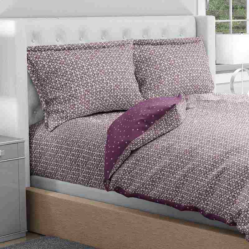 Antimicrobial 100% Cotton Majestic Grid Purple Bedsheet Set 