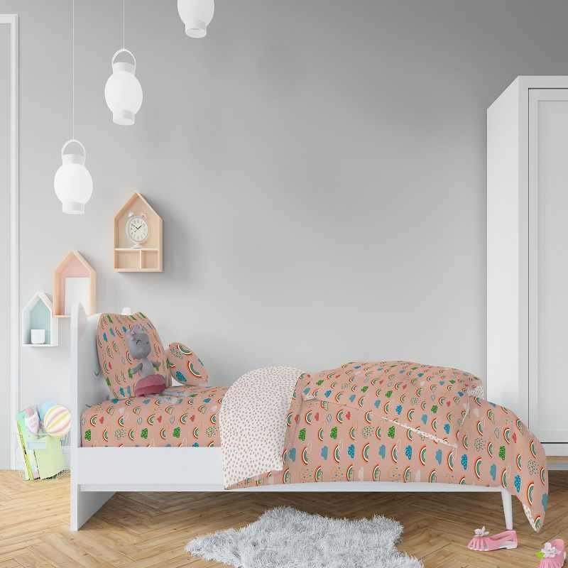 Vibgyor 100% Cotton Antimicrobial Kids Orange Bedsheet Set 