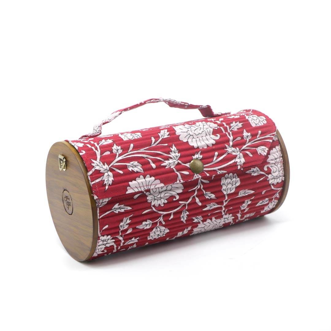 Round Sling Bag/Clutch Single Sleeve (Floral Creeper Red)