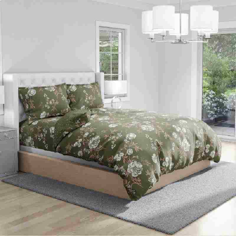 Antimicrobial 100% Cotton Dusty Floral Green Bedsheet Set 
