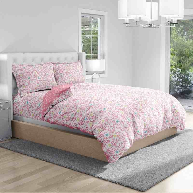 100% Pure Cotton Butterfly Pink Floral Bedsheet Set 