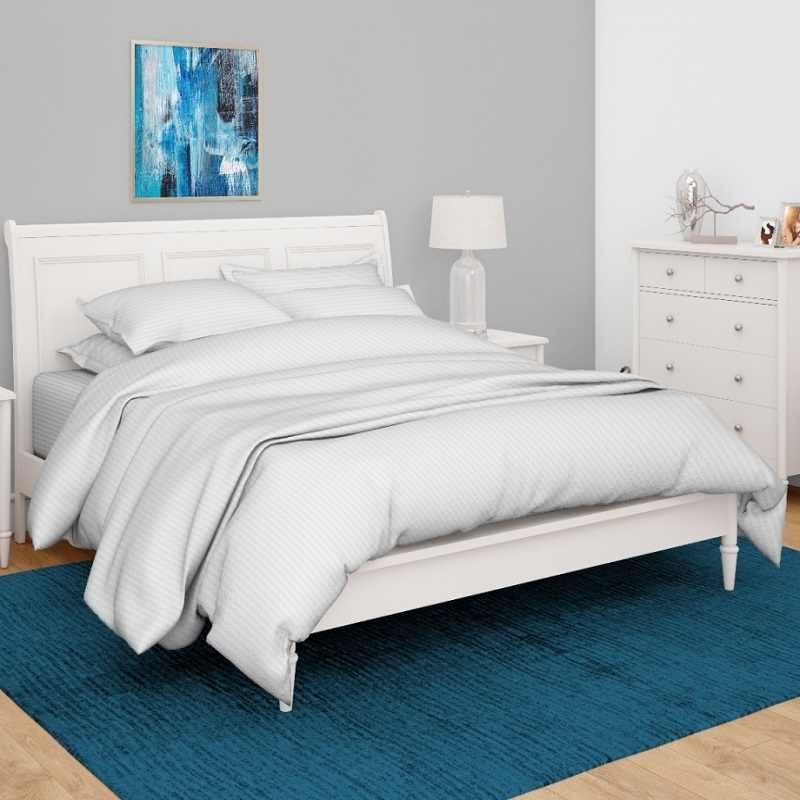 Antimicrobial 300TC Sateen Striped White Bedsheet Set 